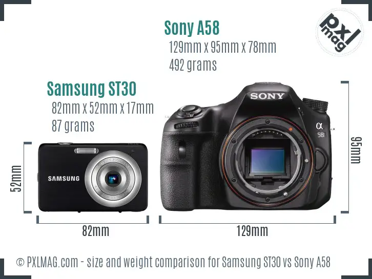 Samsung ST30 vs Sony A58 size comparison