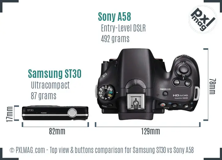 Samsung ST30 vs Sony A58 top view buttons comparison