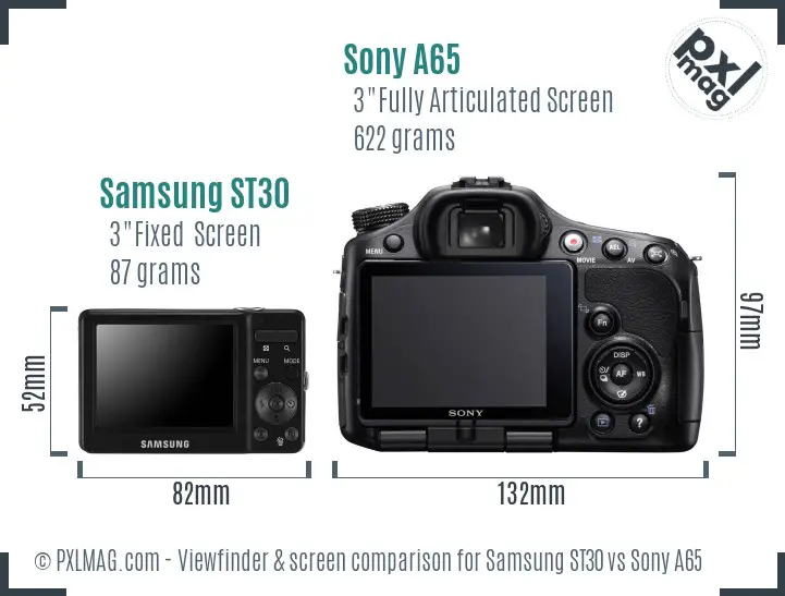 Samsung ST30 vs Sony A65 Screen and Viewfinder comparison