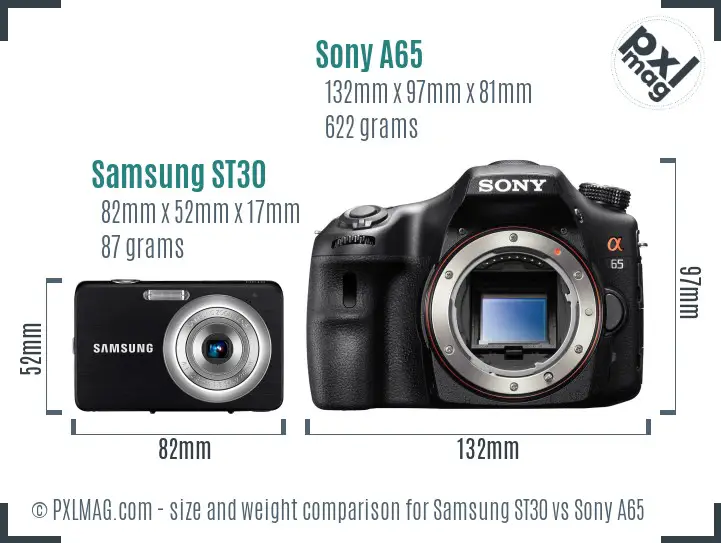 Samsung ST30 vs Sony A65 size comparison