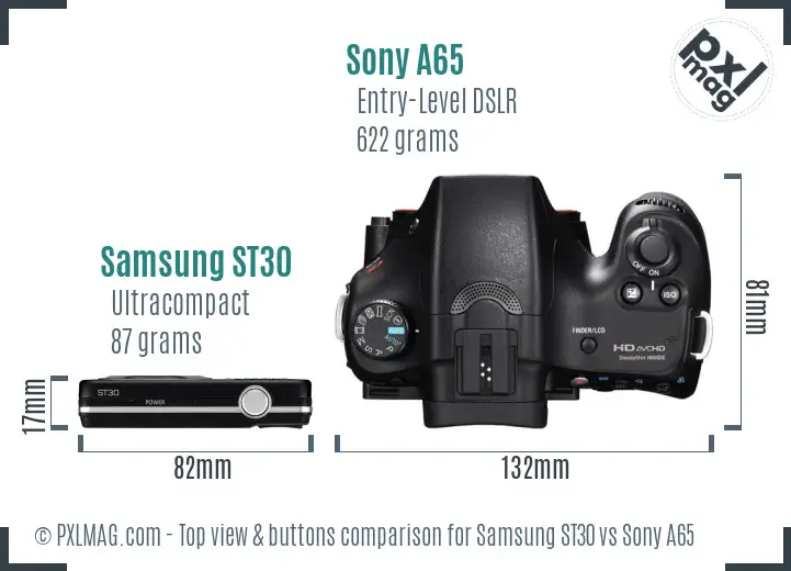 Samsung ST30 vs Sony A65 top view buttons comparison
