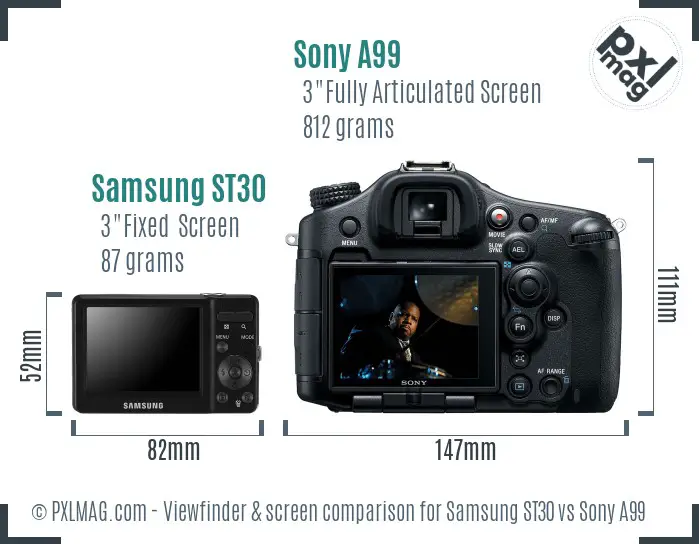 Samsung ST30 vs Sony A99 Screen and Viewfinder comparison Samsung ST30 vs Sony A99 Screen and Viewfinder comparison