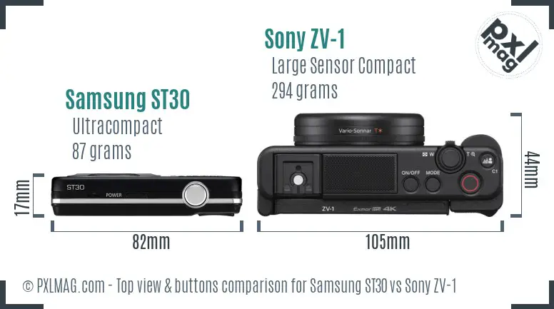Samsung ST30 vs Sony ZV-1 top view buttons comparison Samsung ST30 vs Sony ZV-1 top view buttons comparison