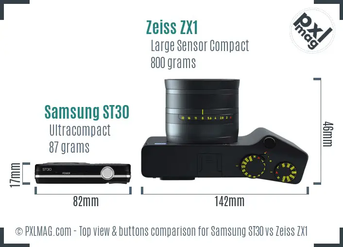 Samsung ST30 vs Zeiss ZX1 top view buttons comparison