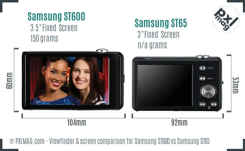 Samsung ST600 vs Samsung ST65 Screen and Viewfinder comparison