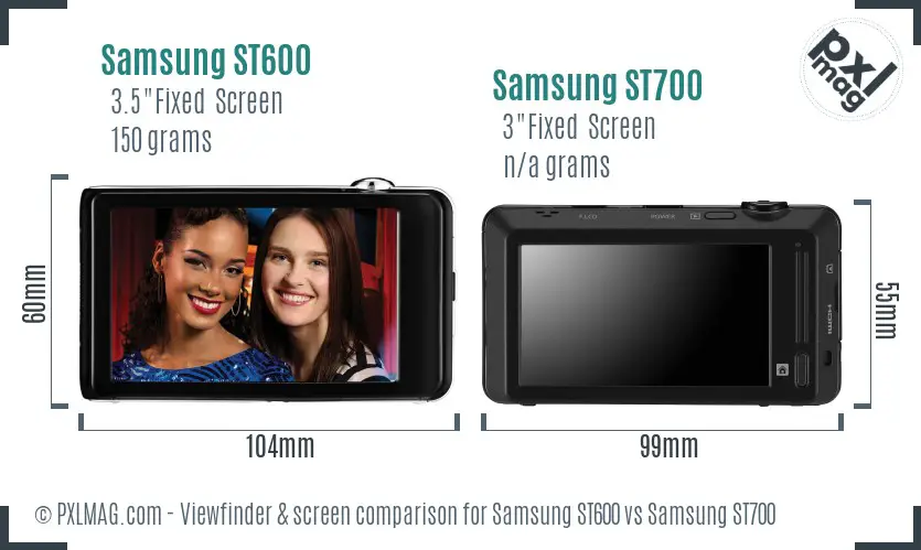 Samsung ST600 vs Samsung ST700 Screen and Viewfinder comparison