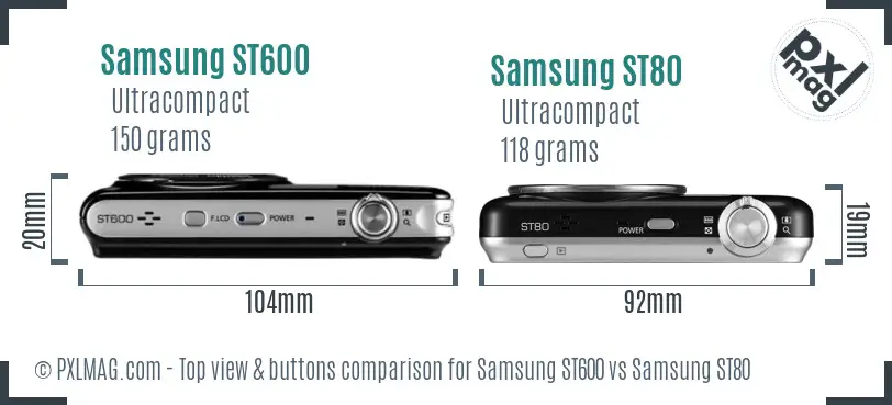 Samsung ST600 vs Samsung ST80 top view buttons comparison