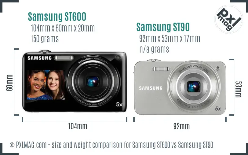 Samsung ST600 vs Samsung ST90 size comparison