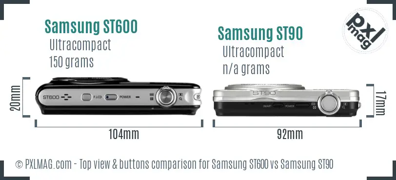 Samsung ST600 vs Samsung ST90 top view buttons comparison