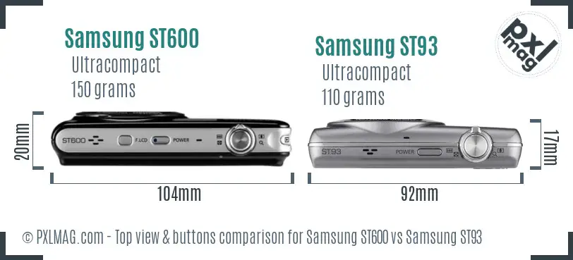 Samsung ST600 vs Samsung ST93 top view buttons comparison