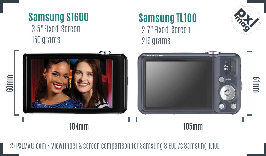 Samsung ST600 vs Samsung TL100 Screen and Viewfinder comparison