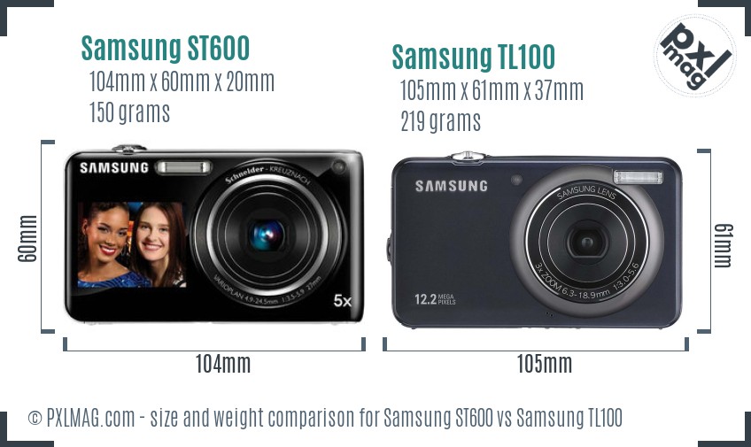 Samsung ST600 vs Samsung TL100 size comparison