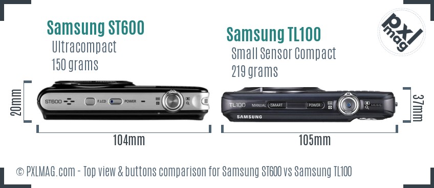 Samsung ST600 vs Samsung TL100 top view buttons comparison