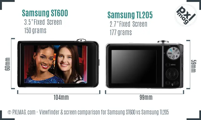 Samsung ST600 vs Samsung TL205 Screen and Viewfinder comparison