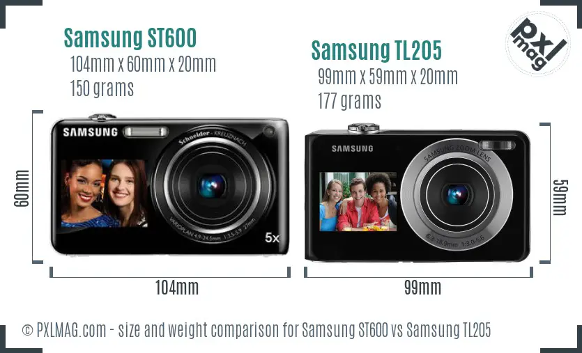 Samsung ST600 vs Samsung TL205 size comparison