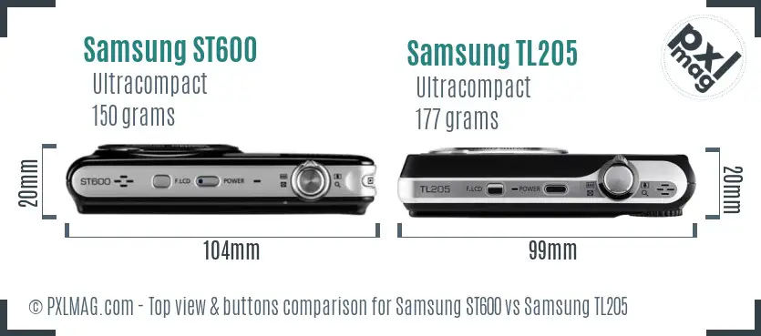 Samsung ST600 vs Samsung TL205 top view buttons comparison