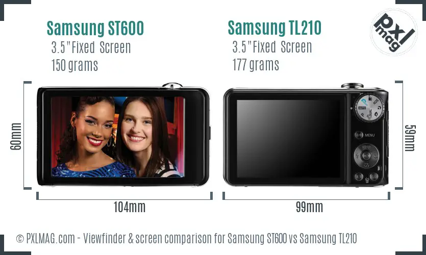 Samsung ST600 vs Samsung TL210 Screen and Viewfinder comparison