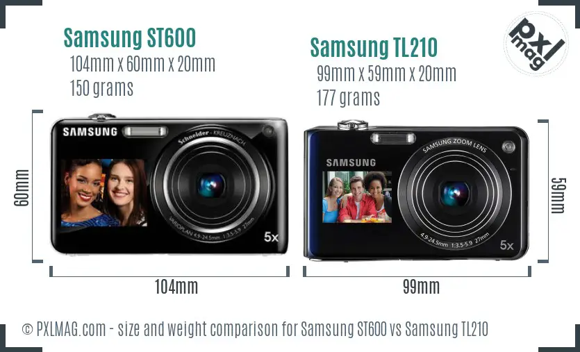 Samsung ST600 vs Samsung TL210 size comparison
