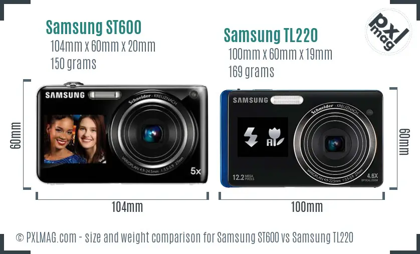 Samsung ST600 vs Samsung TL220 size comparison