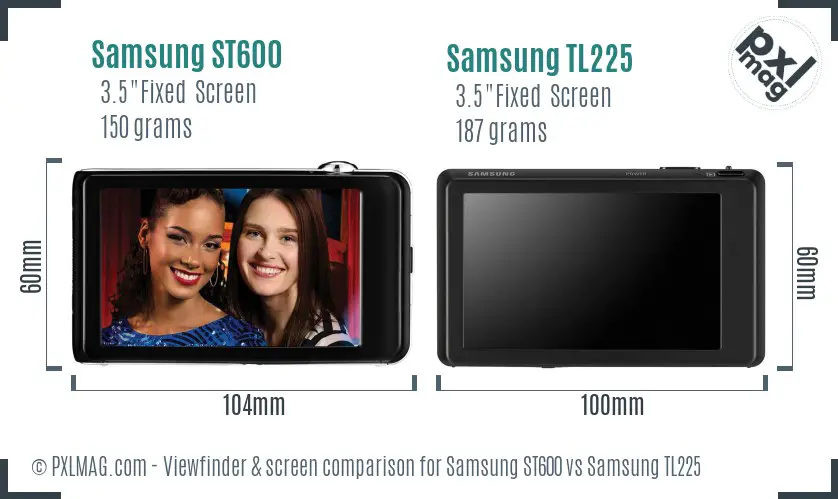Samsung ST600 vs Samsung TL225 Screen and Viewfinder comparison