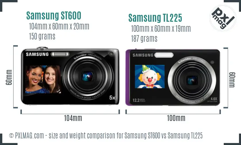 Samsung ST600 vs Samsung TL225 size comparison