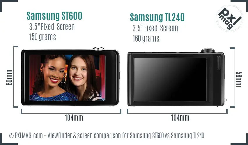 Samsung ST600 vs Samsung TL240 Screen and Viewfinder comparison