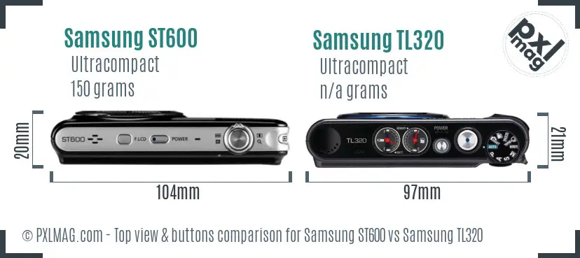 Samsung ST600 vs Samsung TL320 top view buttons comparison