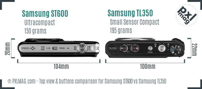 Samsung ST600 vs Samsung TL350 top view buttons comparison