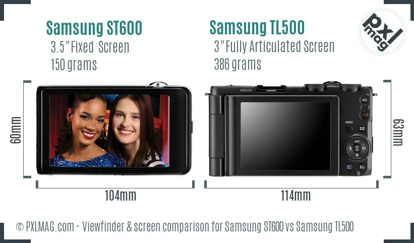 Samsung ST600 vs Samsung TL500 Screen and Viewfinder comparison