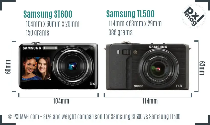 Samsung ST600 vs Samsung TL500 size comparison