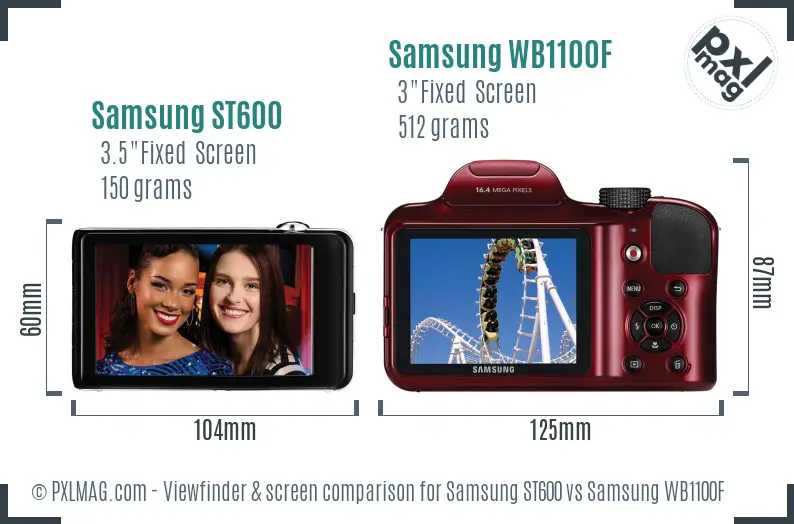 Samsung ST600 vs Samsung WB1100F Screen and Viewfinder comparison