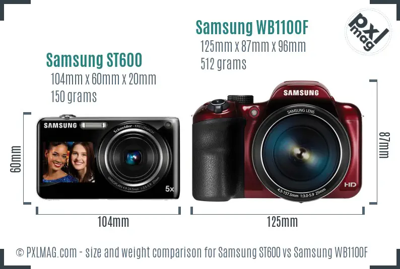 Samsung ST600 vs Samsung WB1100F size comparison