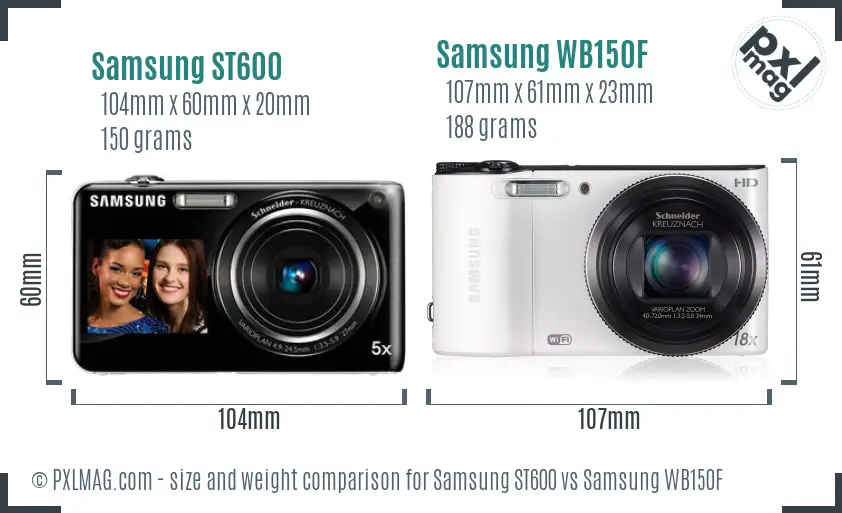 Samsung ST600 vs Samsung WB150F size comparison