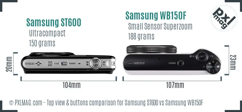 Samsung ST600 vs Samsung WB150F top view buttons comparison