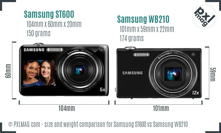 Samsung ST600 vs Samsung WB210 size comparison