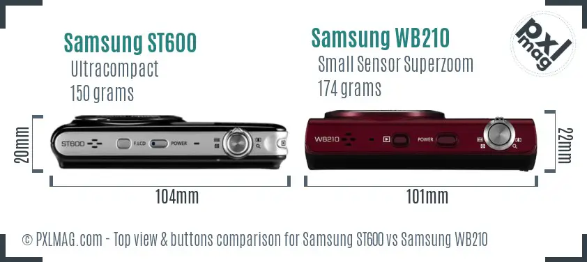 Samsung ST600 vs Samsung WB210 top view buttons comparison