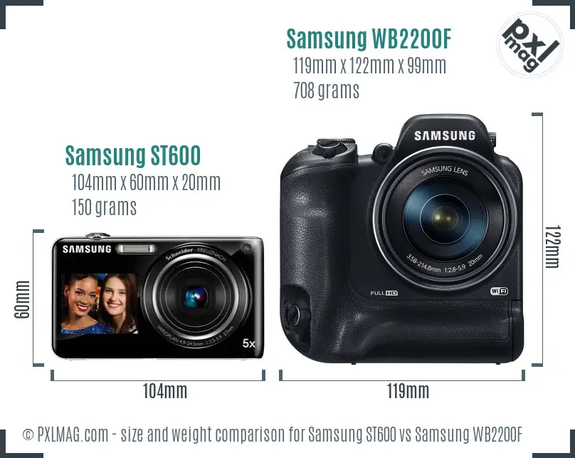 Samsung ST600 vs Samsung WB2200F size comparison