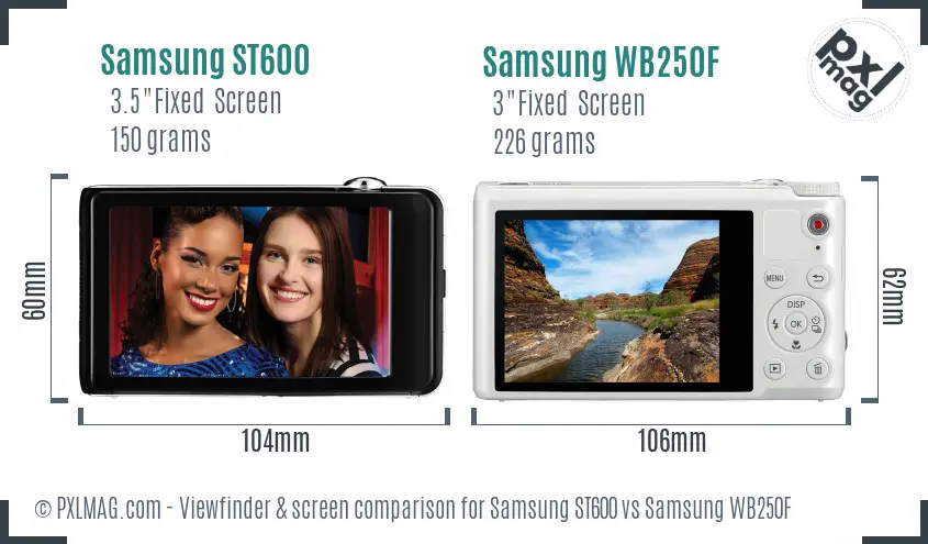 Samsung ST600 vs Samsung WB250F Screen and Viewfinder comparison