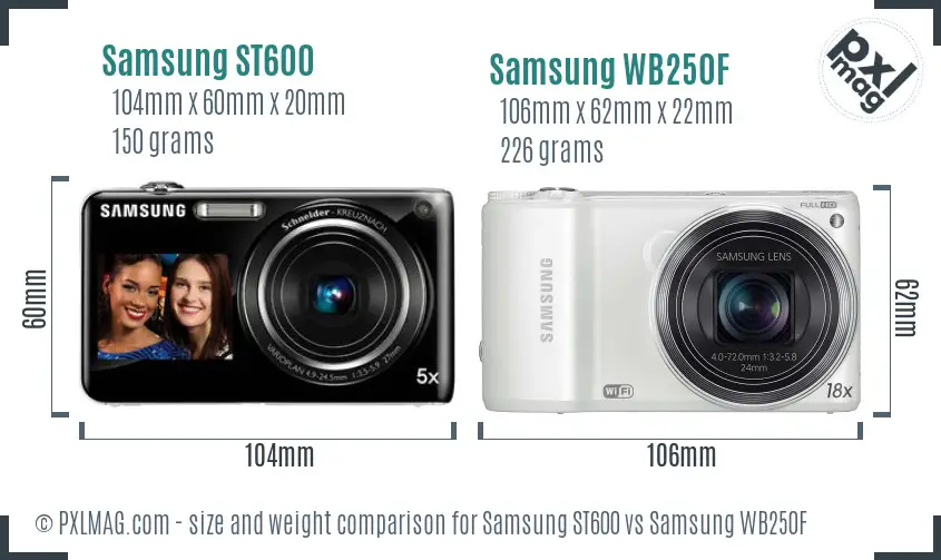 Samsung ST600 vs Samsung WB250F size comparison