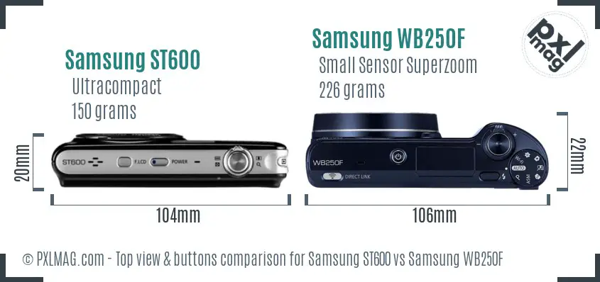 Samsung ST600 vs Samsung WB250F top view buttons comparison