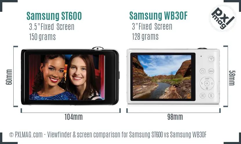 Samsung ST600 vs Samsung WB30F Screen and Viewfinder comparison