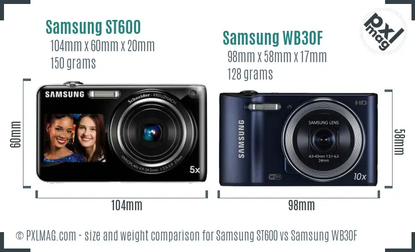 Samsung ST600 vs Samsung WB30F size comparison