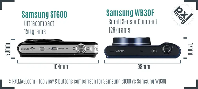 Samsung ST600 vs Samsung WB30F top view buttons comparison