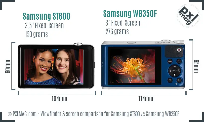 Samsung ST600 vs Samsung WB350F Screen and Viewfinder comparison