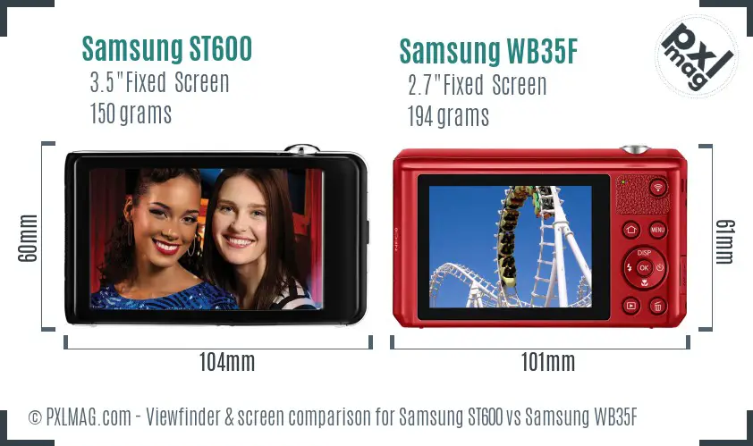 Samsung ST600 vs Samsung WB35F Screen and Viewfinder comparison