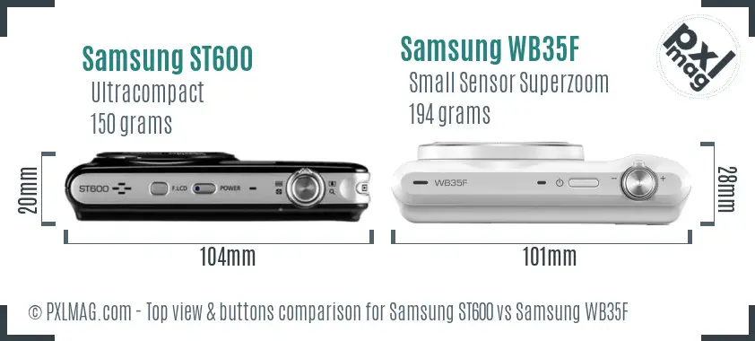 Samsung ST600 vs Samsung WB35F top view buttons comparison