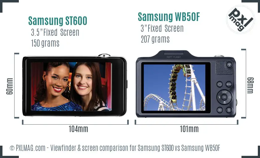 Samsung ST600 vs Samsung WB50F Screen and Viewfinder comparison