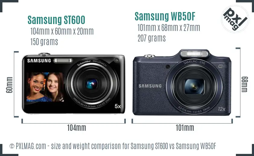 Samsung ST600 vs Samsung WB50F size comparison
