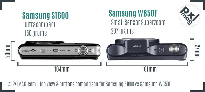 Samsung ST600 vs Samsung WB50F top view buttons comparison