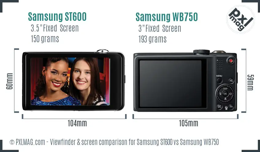 Samsung ST600 vs Samsung WB750 Screen and Viewfinder comparison